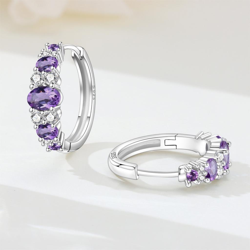 Orstarry S925 Silver Earrings Versatile Geometric Blue Purple Hoop Earrings For Women Birthday Gift Fine Jewelry
