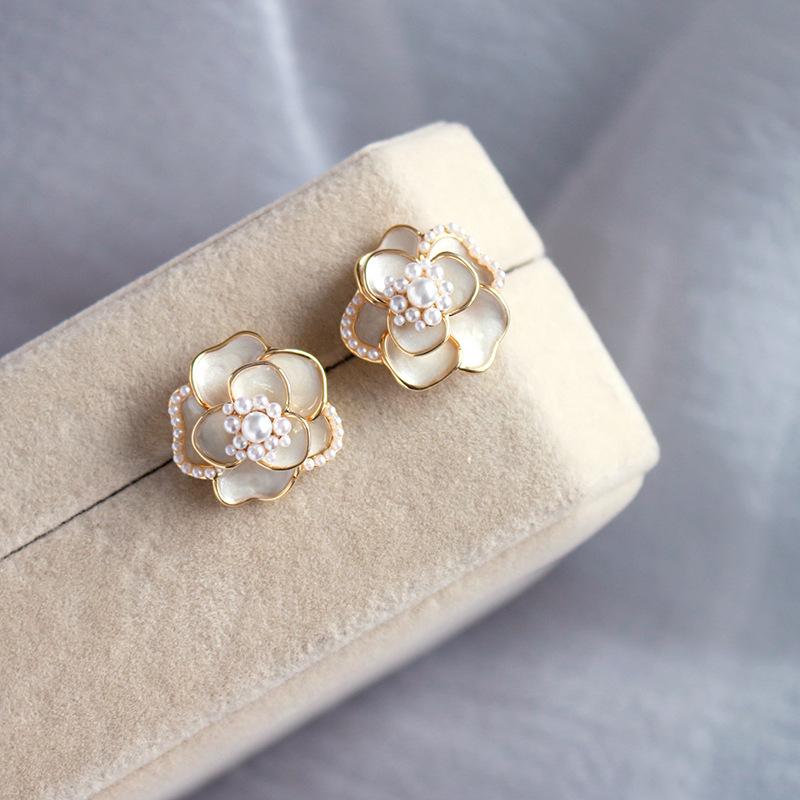 S925 Silver Needle Camellia Stud Earrings for Women - High-End Luxury Design