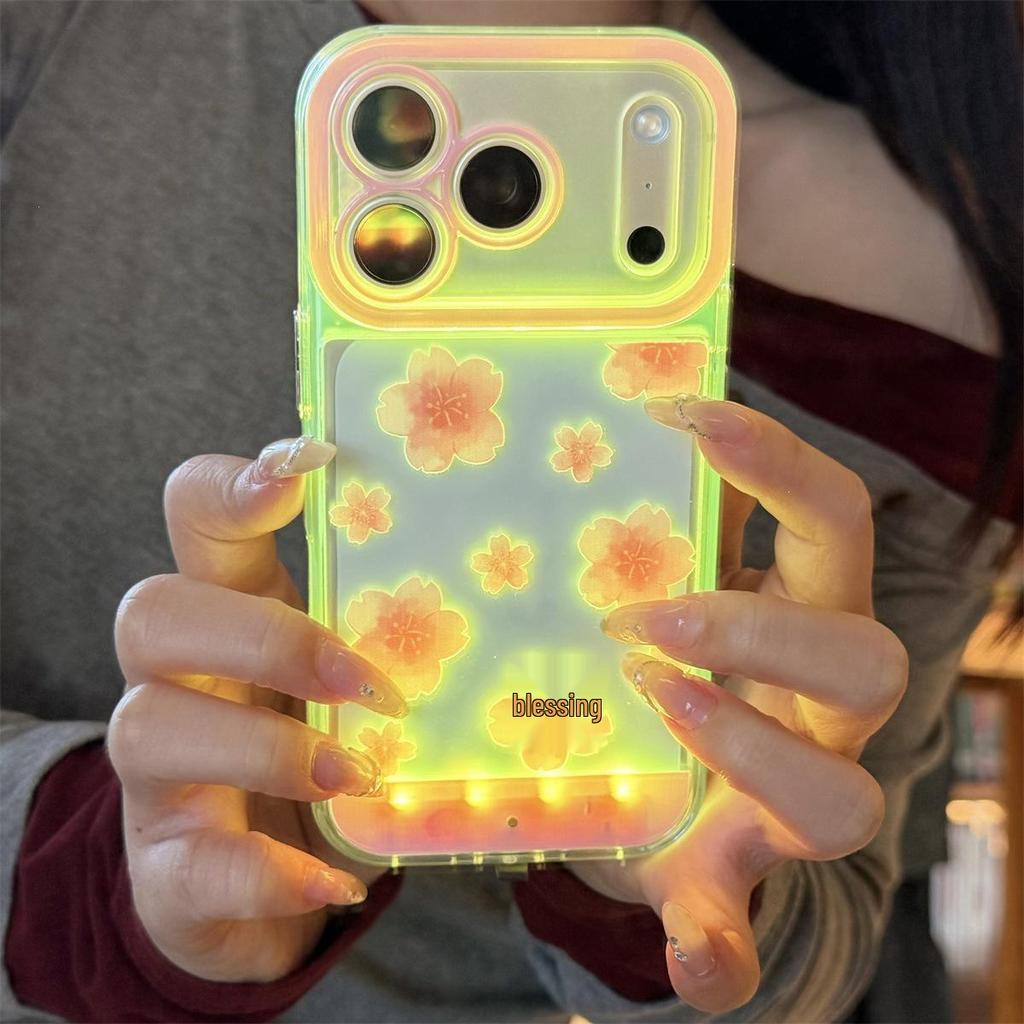 Spring Cherry Blossom Luminous iPhone 17/16 Pro Max Case with Color Changing and Call Flash Feature