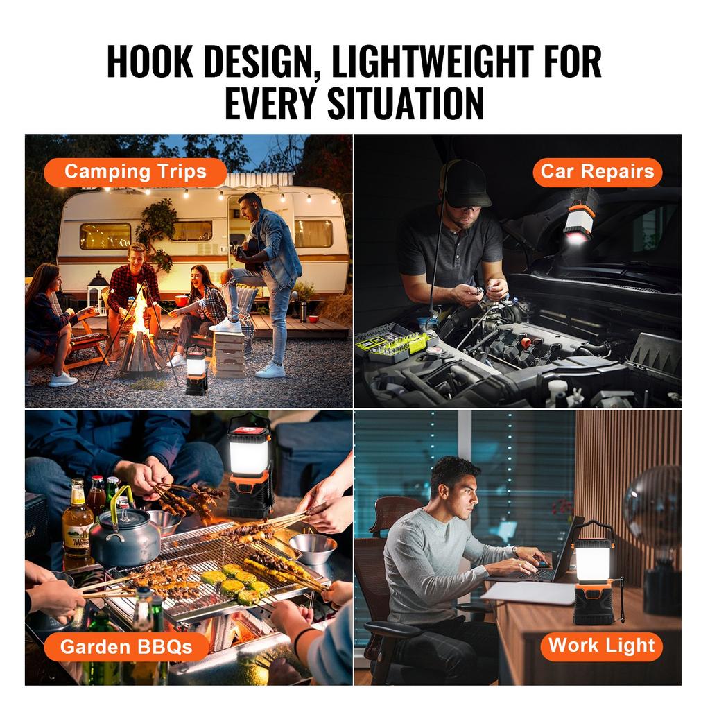 VEVOR LED Camping Lantern, All-in-one, 1000LM, 360 Degrees Illumination, 4 Lighting Modes, Battery Powered Light, Outdoor Robust Flashlight