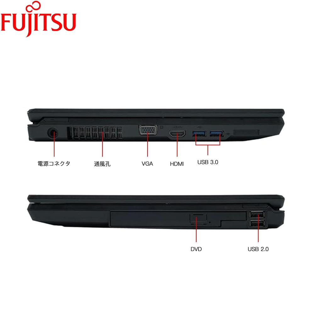 Fujitsu Laptop LCD 4th Generation Core I7 Processor Numeric Keypad MS Office 2019 Wireless LAN DVD Windows 11 Japanese Keyboard or HCMA Power Cord