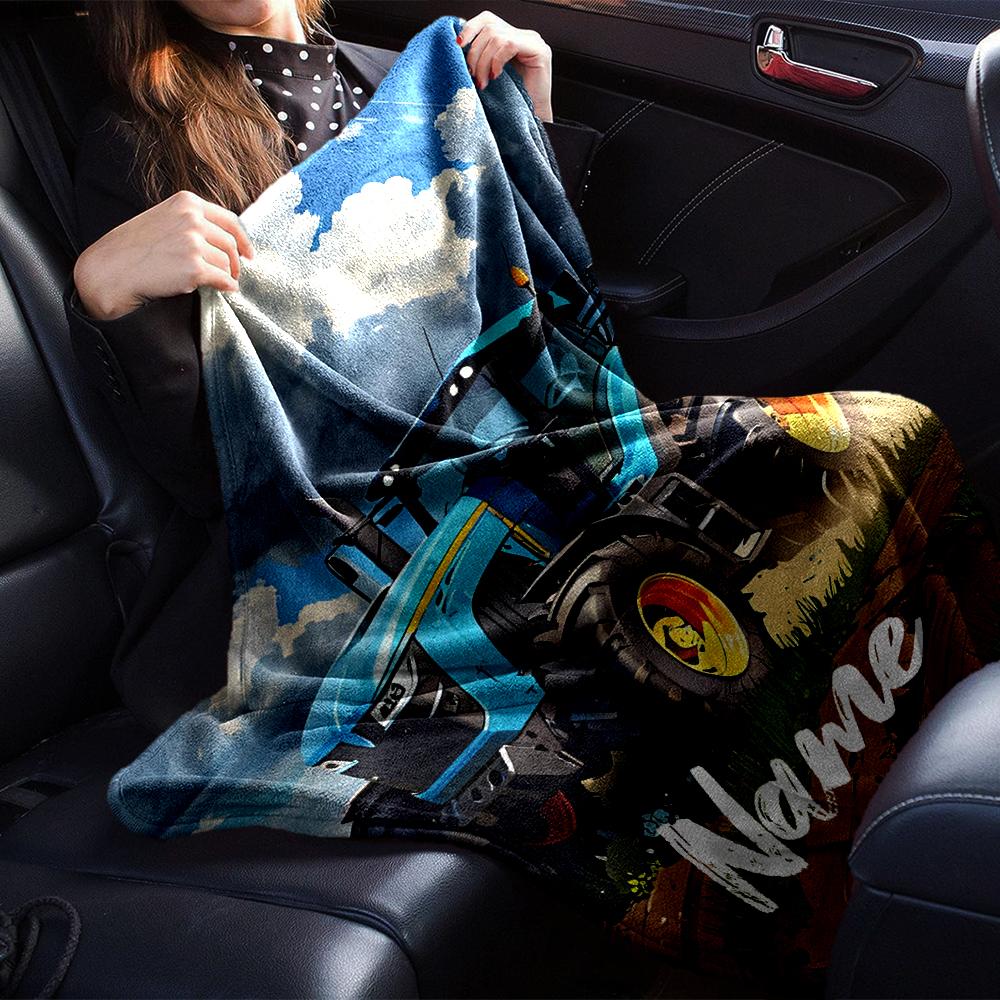 Custom Name Truck Theme Printed Blanket - Perfect for Couch, Bed, Travel & Outdoor Use | Machine Washable, Cozy & Durable.