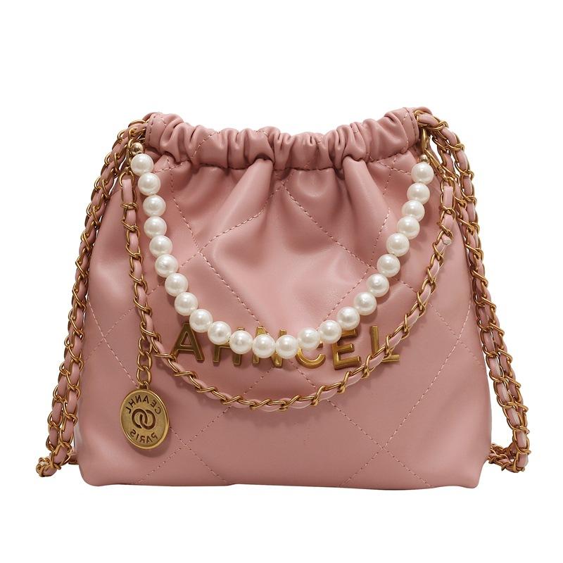 Popular small bags women's summer versatile new diamond chain messenger bag pearl bucket bag