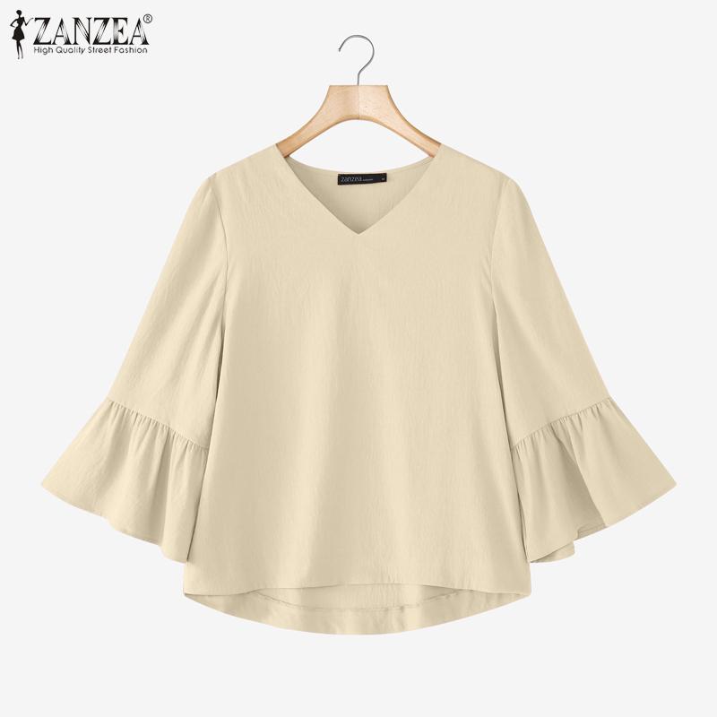 ZANZEA Women Summer V-Neck Loose Casual 3/4 Sleeve Blouse