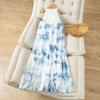 Yunnan Tie-dye Halter Neck V-neck 3D Flower Summer Dress with Wide Hem Skirt for Women