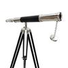 Marine Brass Telescope Single Barrel  Wooden Adjustable Tripod Floor Standing Black Leather Chrome Finish Home Office Decor