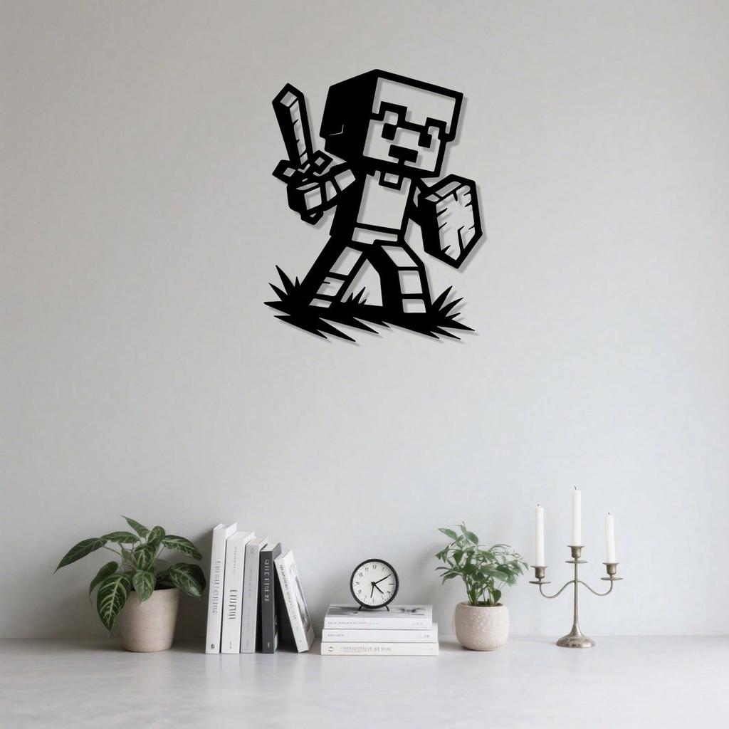 Pixel Warrior Metal Wall Art Retro Black White Metalwork Decor