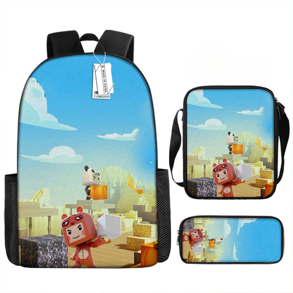 Mini World Kids 3piece Backpack Set Breathable Oxford Polyester For School Students