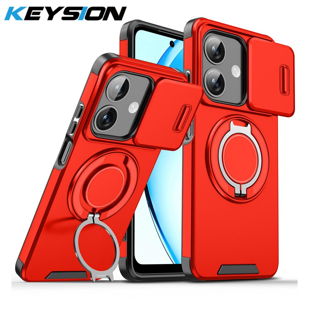 KEYSION 360° Ring Stand Phone Case for OPPO A3 A3X 5G A5i Slide Camera Protection Magnetic Shockproof Cover for OPPO A40 A40m