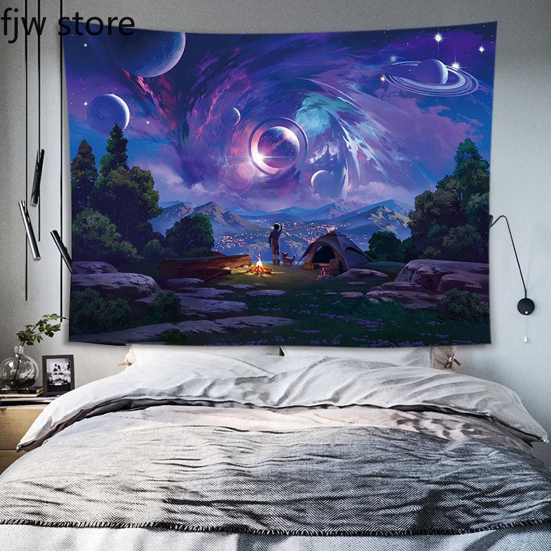 Starry Sky Moon Landscape Tapestry Room Aesthetic  Wall Hanging Art Background Cloth Bedroom Dormitory Home Decoration