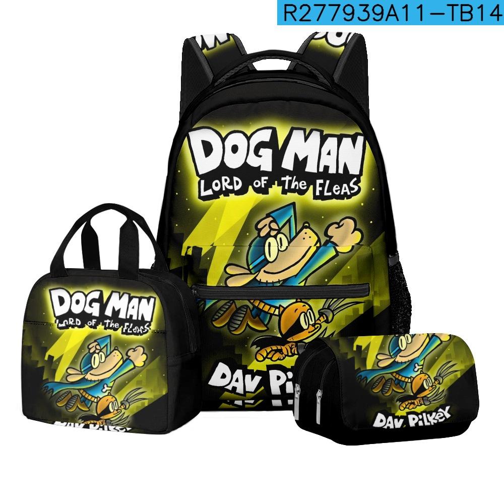 Detective Dog Man Student School Bag Backpack Lunch Bag Pencil Bag Three-Piece Set