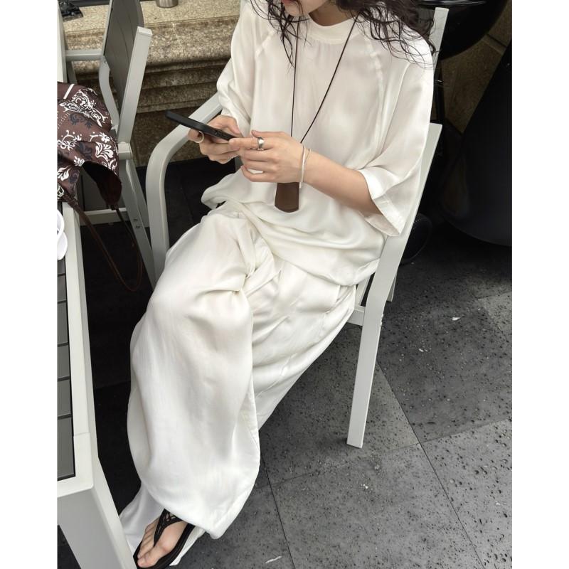 Johnature Módní plisované kalhoty se širokými nohavicemi na léto, splývavé, pohodlné, volné, ležérní kalhoty pro ženy