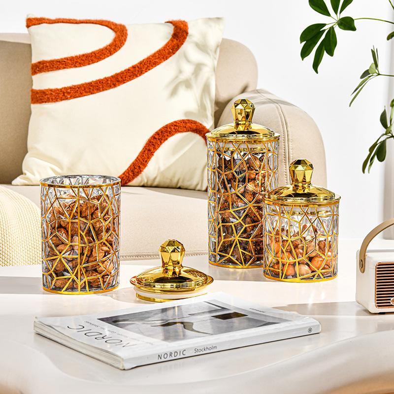 Gold-plated Transparent Plastic Storage Jar Candy Jar Snacks Sealed Jar with Lid Dried Fruit Storage Box Kitchen Storage Tools