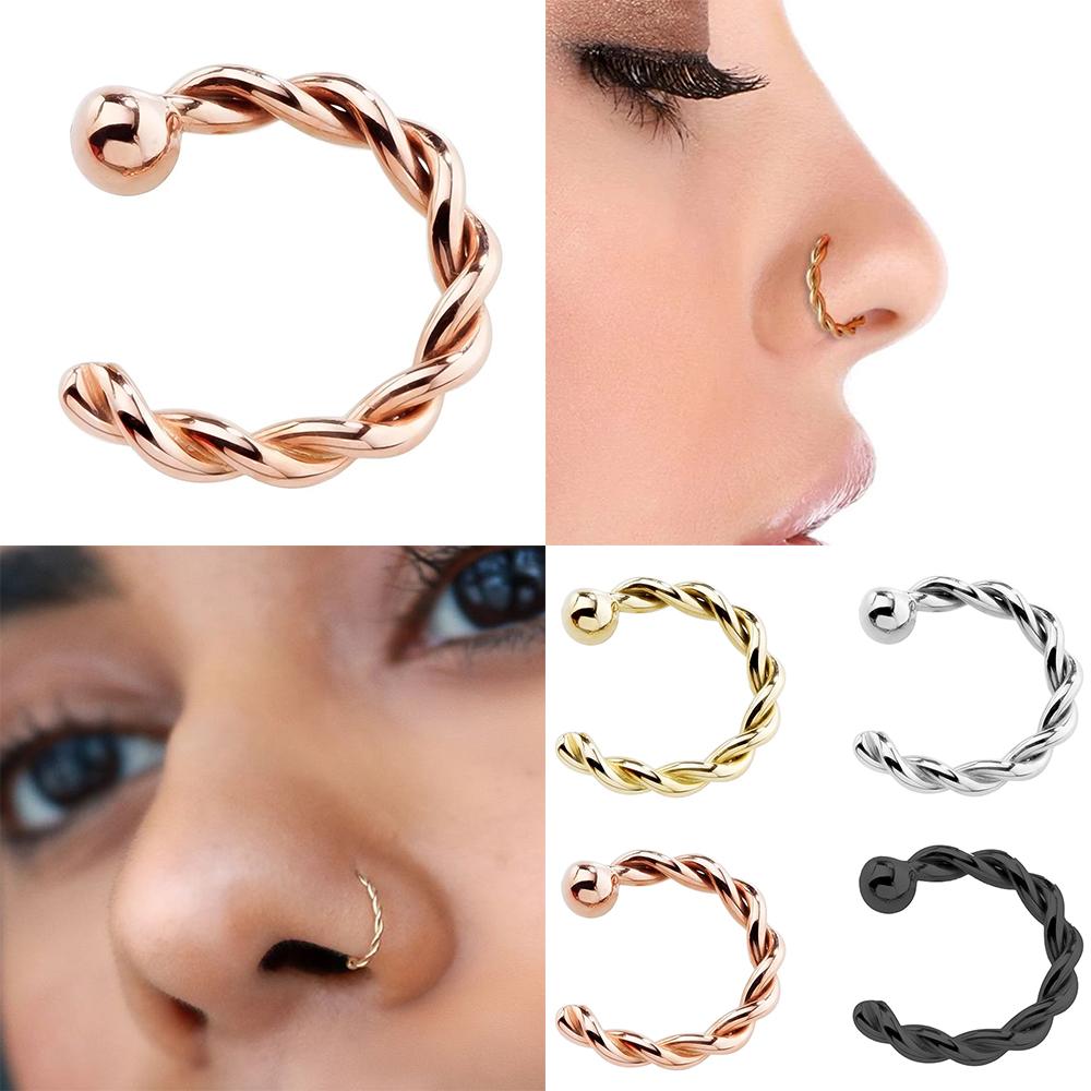 Fake Piercing Copper Women Girls Men Titanium Ring Twisted Rope Fake Nose Ring Nose Hoop Rings