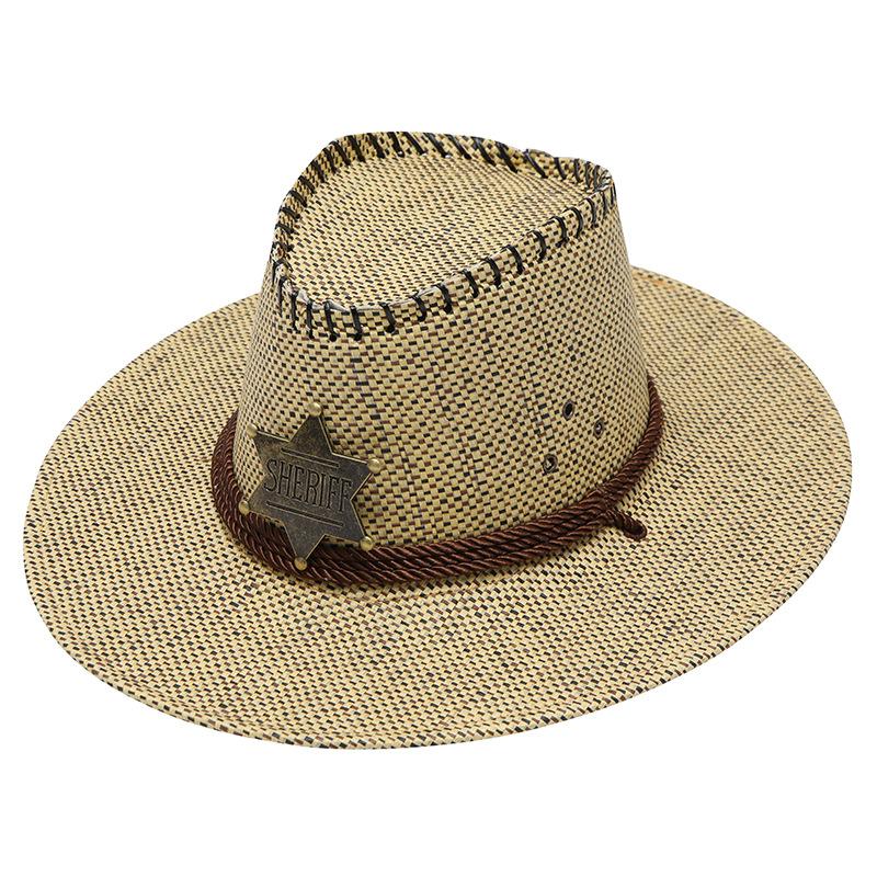 European, American and Western Cowboy Sun Hat Three Ropes Straw Hat Travel Sun Hat, Spring and Summer Outdoor Big Brim Sun Hat