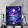 Purple Moon Gem Decorative Painting, 5D Night Rhinestone Dot Gem Paint Art Painting, Art Crafts Wall Decoration