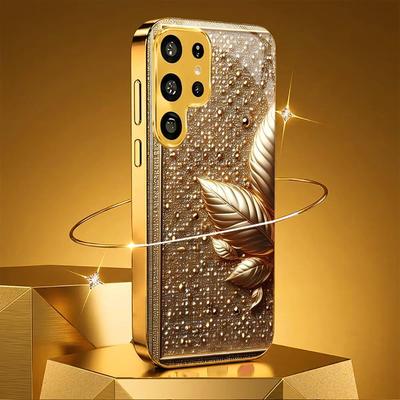Shimmering Golden Leaves Hard Case Men and Women Glass PhoneCase for Samsung Galaxy S26 S25 S24 S23 S22 S21 FE Ultra Plus