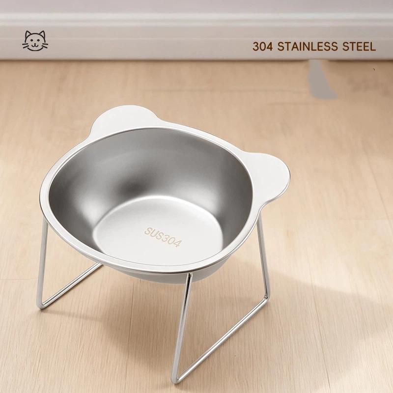 Stainless Steel Elevated Pet Bowl Set - Adjustable Neck-Health Feeding Stand with Non-Slip Base for Cats & Dogs (Food & Water Bowl Included)