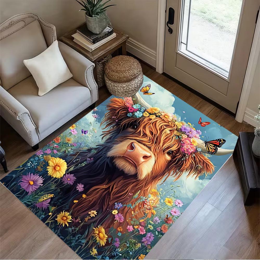 1pc home carpet highland cow design for office decor bedroom gift
