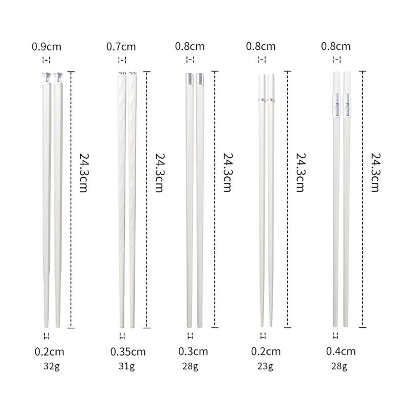 5 párů bílých japonských čínských hůlek Jíst jídlo Sushi tyčinky Opakovaně použitelná slitina korejské hůlky sada Zdravé kuchyňské nádobí