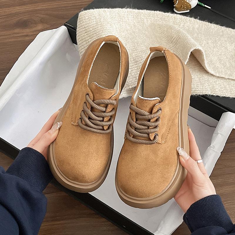 Thick-soled Small Leather Shoes Women's Autumn New Retro Women's Shoes Round Head Lace-up Deep Mouth Single Shoes