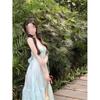 Small man sense vacation slimming dress temperament goddess sense blue long skirt women's summer dress