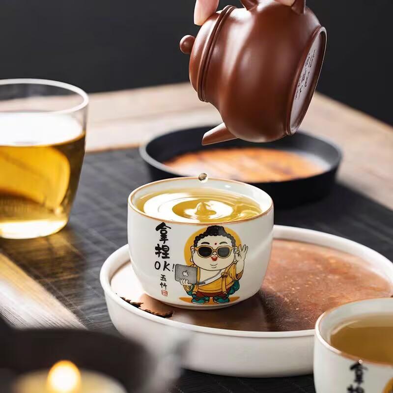 Ru Kiln Pinch Ok Master Cup Ceramic Personal Special Creative Tea Cup High-End Exquisite Tea Cup Tea Set