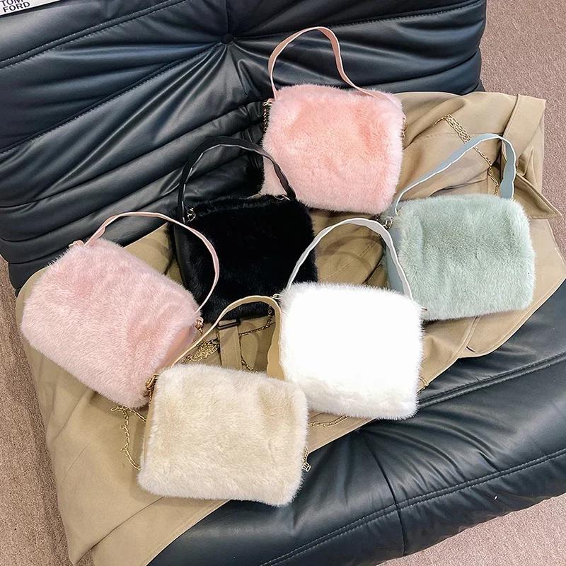 Einfarbige Plüsch-Freizeit-Jugendtasche leichter Luxus vielseitige Schultertasche hohe Qualität feminine Mode Umhängetasche