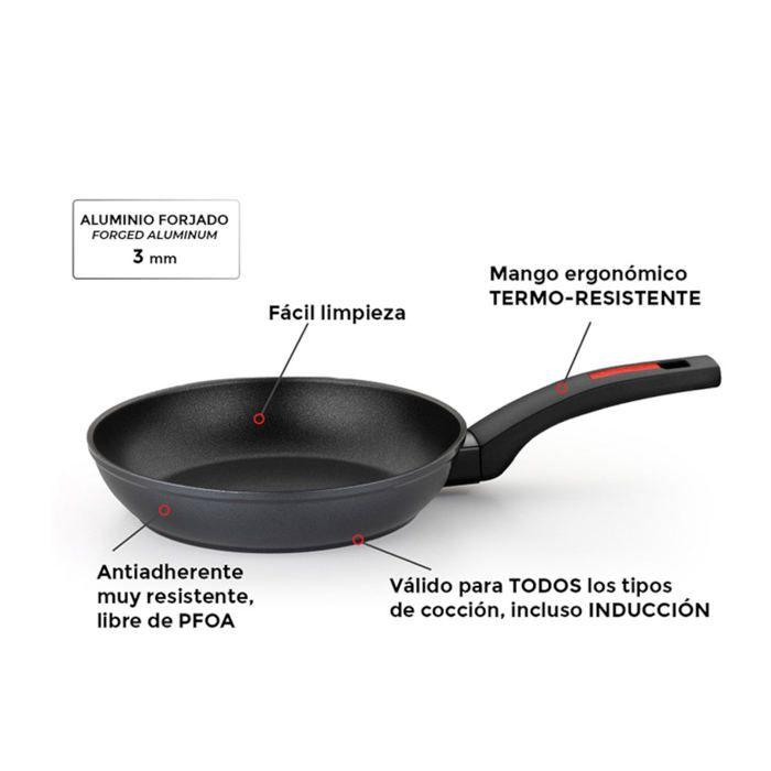 MONIX Sunset | Set aus 3 Pfannen 18-22-26 cm aus geschmiedetem Aluminium, antihaftbeschichtet, Bakelitgriff, für alle Herdarten einschließlich Induktion