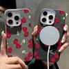 Cherry Print Slim Matte for Magsafe Case For iPhone 16 Pro Max 15 14 Pro 13 12 11 TPU Leather Texture Shockproof Soft Magnetic Phone Cover