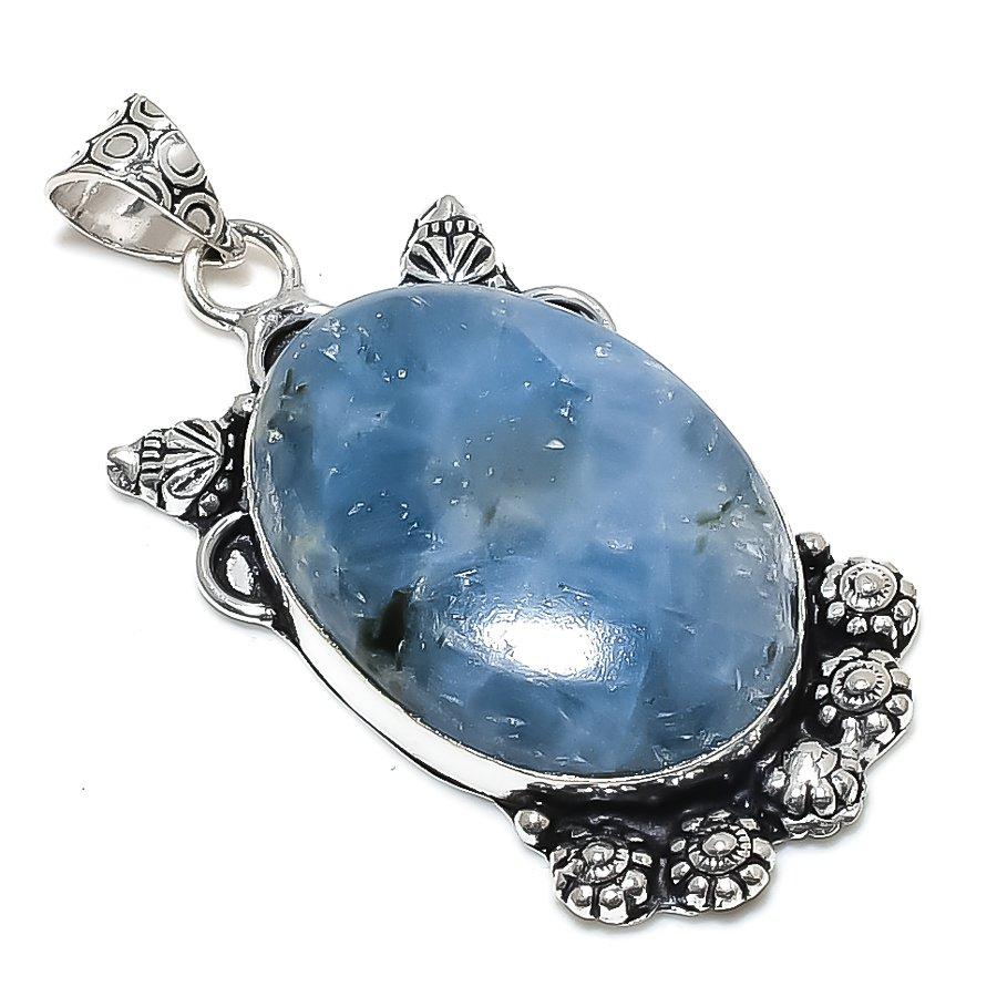 Pierre Précieuse Aigue-Marine Fait Main Argent Sterling 925 Bijou Pendentif 2.13" h0n47