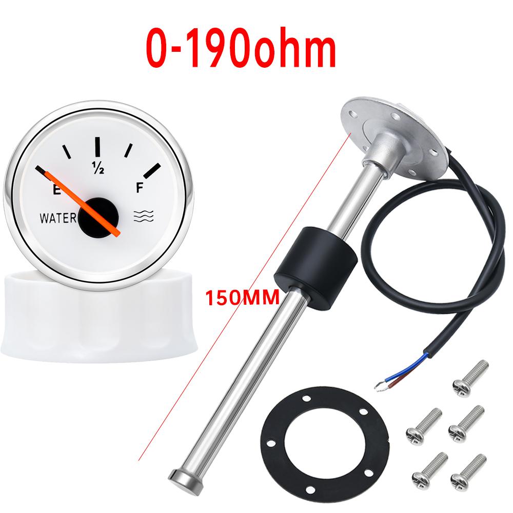 0~190ohm Car Water Level Gauge 52mm Water Level Meter Tank Indicator with 100mm-550mm Water Level Sensors for Car Boat 12V/24V