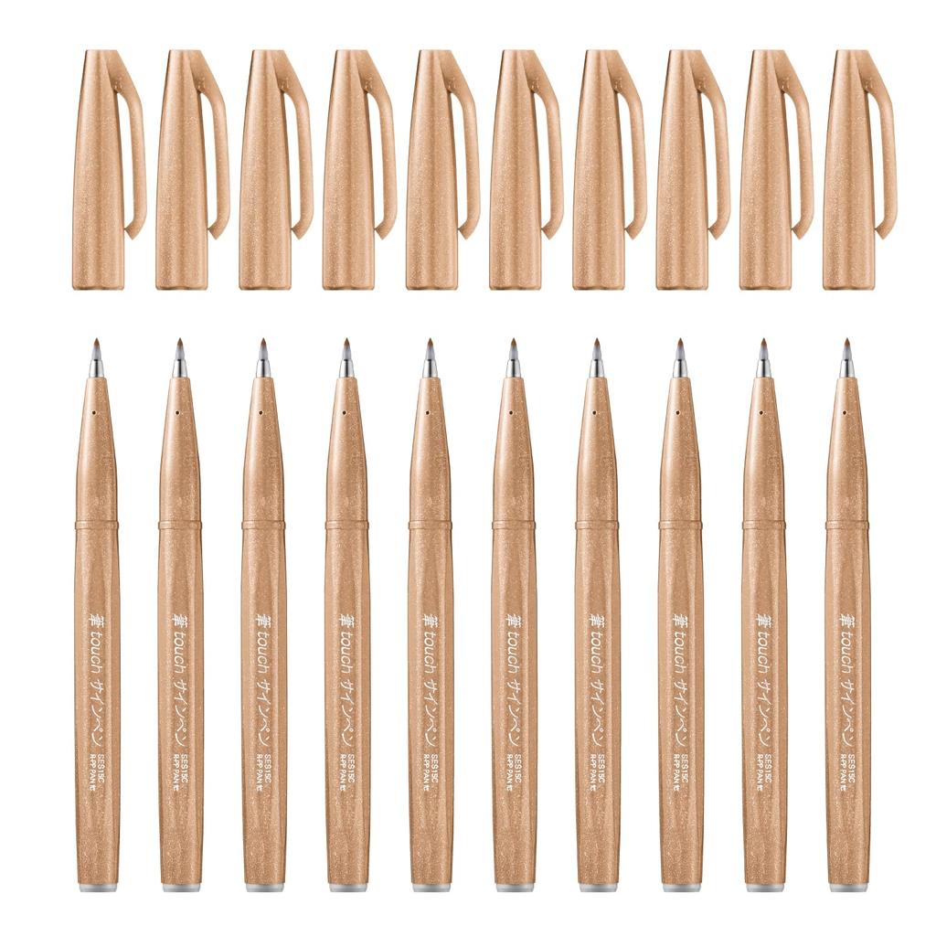 Pentel Brush Touch Sign Pale Pen, Brown, 10-Piece Set, SES15C-E2
