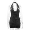 Sommer V-Ausschnitt Neckholder Neckholder trägerlos sexy schlicht plissiertes Kleid