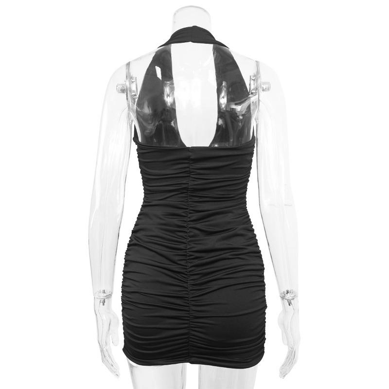 Sommer V-Ausschnitt Neckholder Neckholder trägerlos sexy schlicht plissiertes Kleid