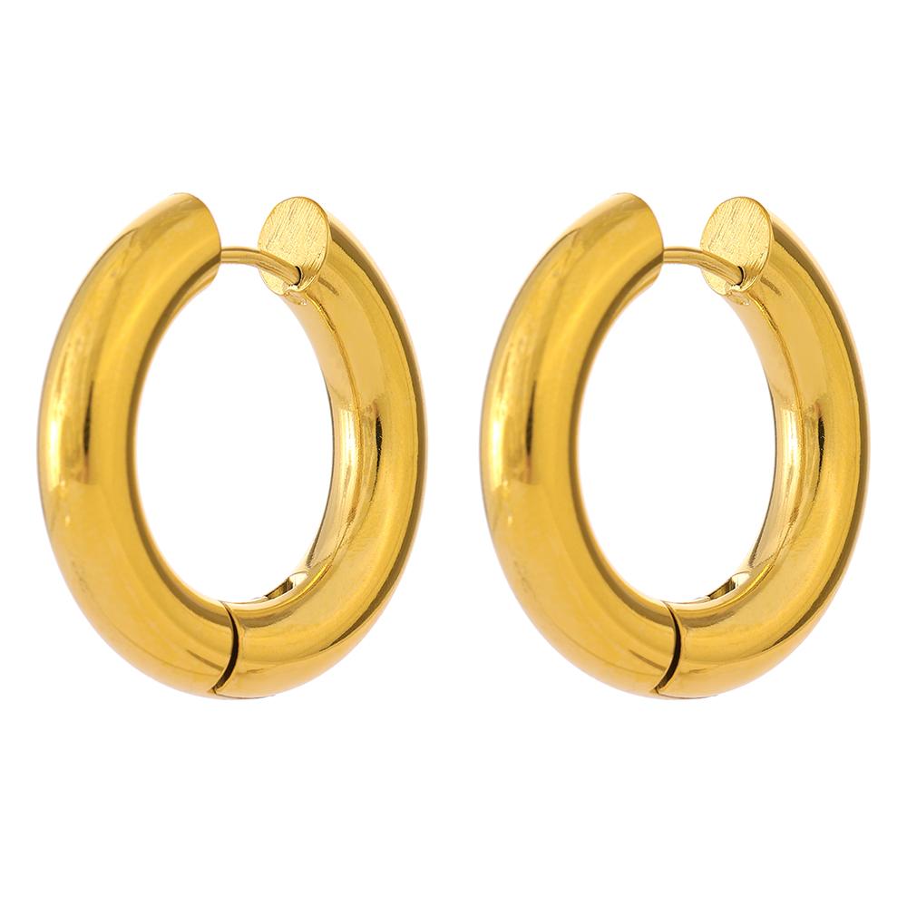 

Yhpup Stainless Steel Jewelry Minimalist Round Hollow Hoop Earrings Charm Gold 18K Plated Metal Waterproof Temperament