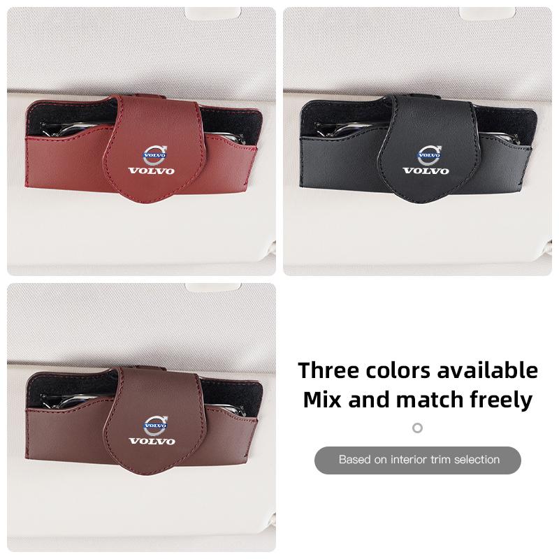 Car Glasses Clip Sun Visor Sunglasses Leather Storage Case For Volvo ES90 EC40 EX40 EM90 XC90 V90 V60 XC60 V40 S80 S60 S90 C40 cc1