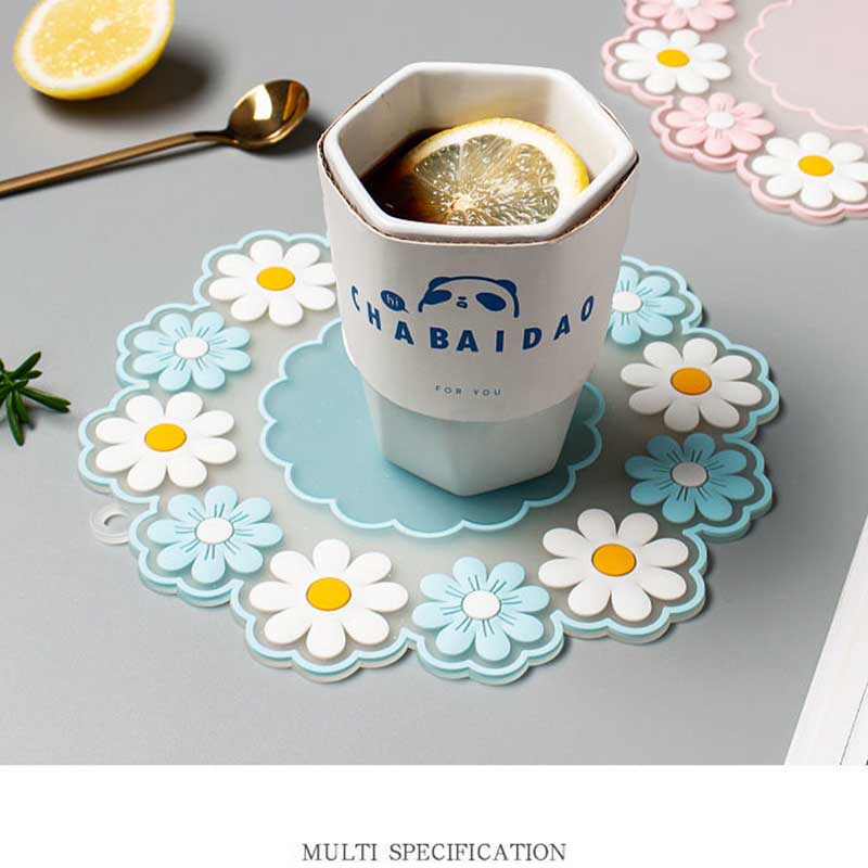 Silicone Dining Table Placemat Coaster Kitchen Accessories Cup Mat Bar Mug Flowers Drink Pads