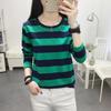 Autumn Clothes Plus Size Loose Cotton Long Sleeve T-Shirt Middle-aged Women's Base Shirt Striped Top