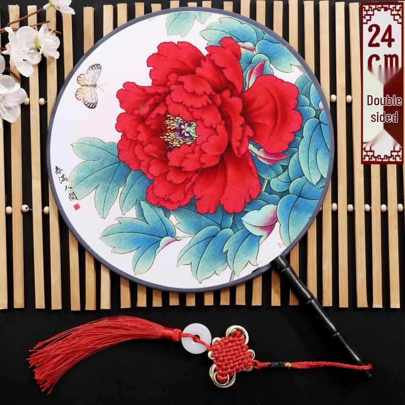 Neuer doppelseitiger runder Cheongsam Performance Tanzfächer