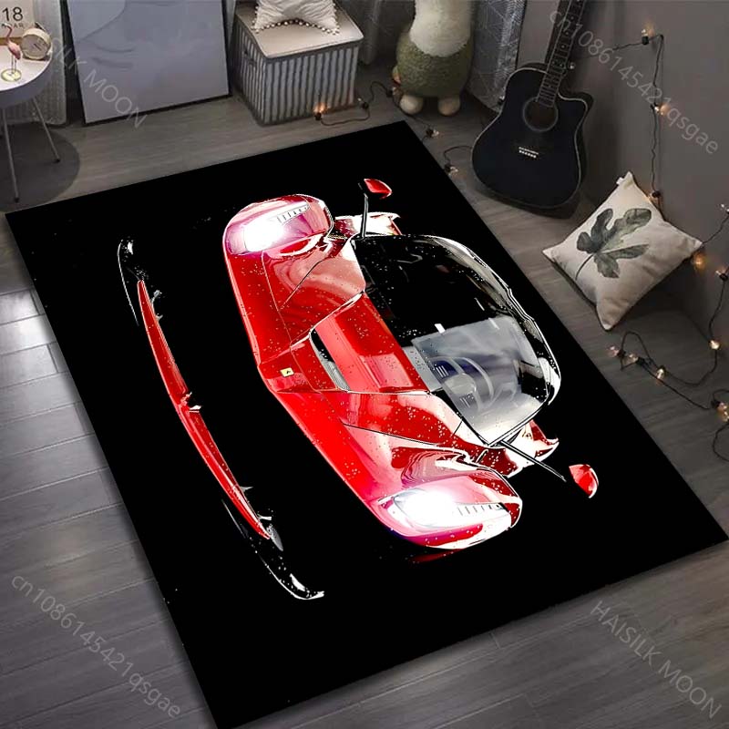 Cool Red Sports Car Print Carpet for Living Room Bedroom Bedside Sofa Table Floor Mat Home Area Rug Decor Car Lovers