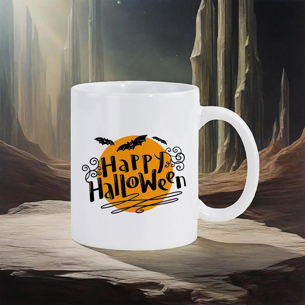 Happy Halloween Ceramic Mug Black Bat Water Cup Witch Spooky Coffee Mug Trick or Treat Party Mugs Original Coffee Cups Drinkware