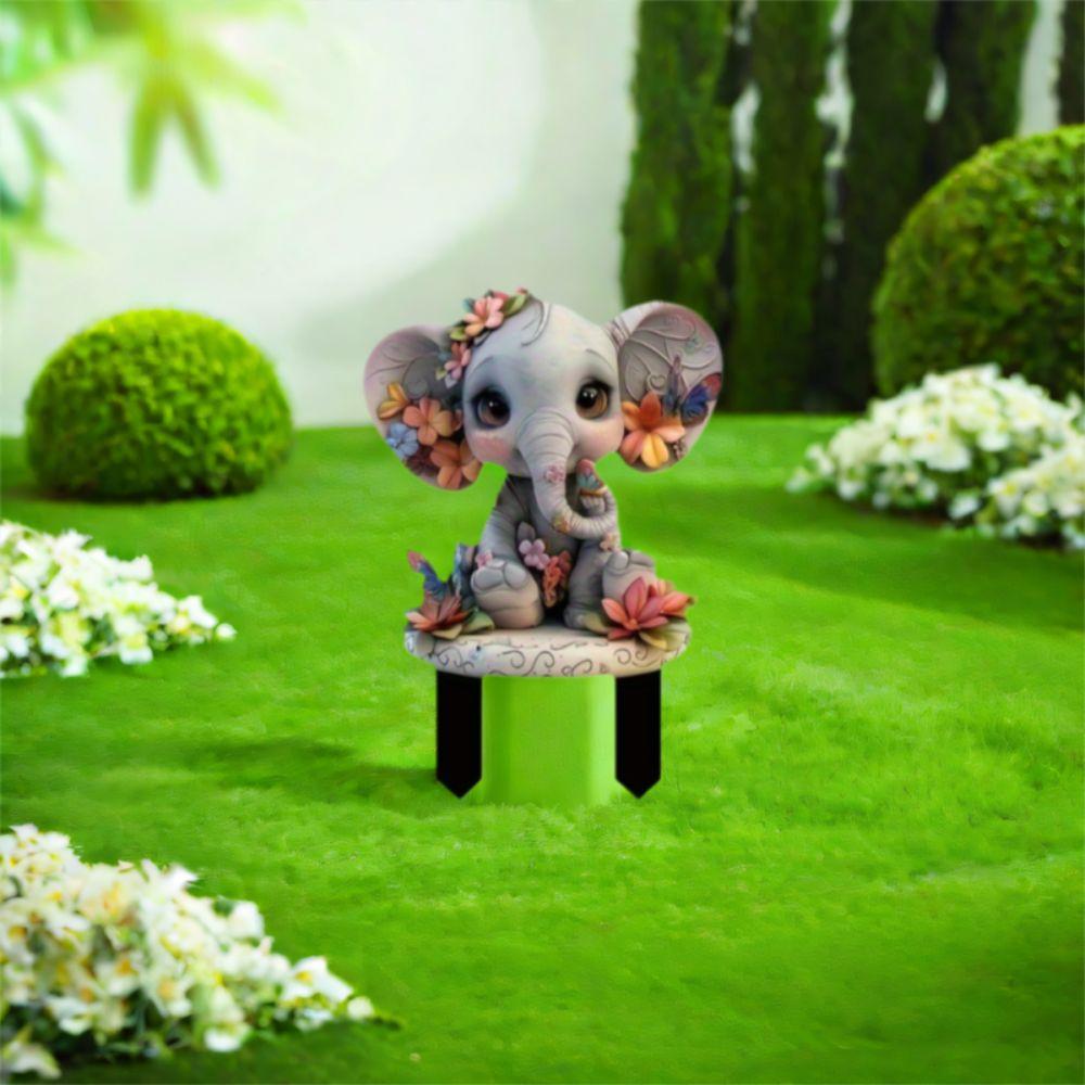 

Waterproof Elephant Statue Stake Cute 2D Flat Elephant Sign Elephant Floor Plugs Courtyard сірий