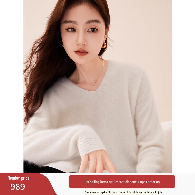 Xiangying Women s 100% Cashmere V-Neck Brushed Sweater M