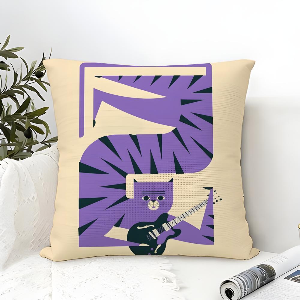 Simple Stylish Music Record Design Pillow Case Cotton Linen Fabric Square Zipper Pillowcase Home Decorative Living Room