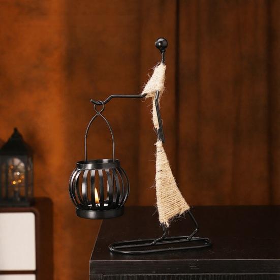 Human Figure Iron Candle Holder Handmade Metal Jute Rope Candlestick Nordic Boho Home Decor for Dining Table Bar Countertop Wedding Restaurant