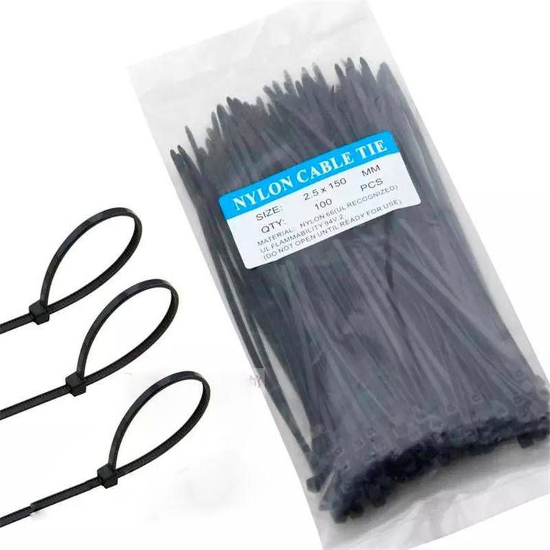 100pcs Practical 3 X 200mm Nylon Plastic Cable Ties Zip Organiser Fasten Wire Wrap Cord Strap Pack Black
