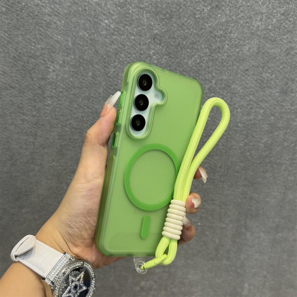 Magnetic Lanyard Matte Case for Samsung Galaxy S26 Ultra S25 Edge S24 Plus A26 A36 A15 A16 Hand Wrist Strap Frosted Cover