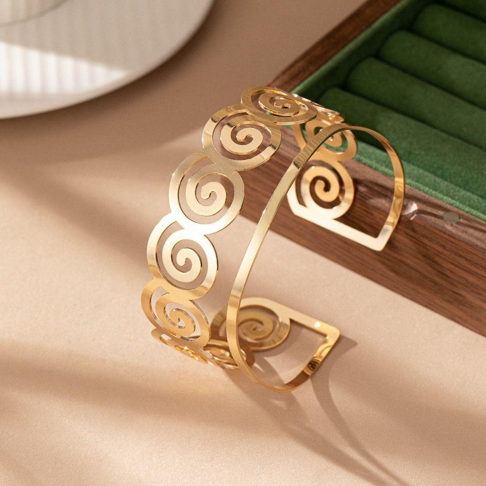 Metal Wide Open Bangle Adjustable Flower Bracelet Chic Arm Bracelet Bridal Wear