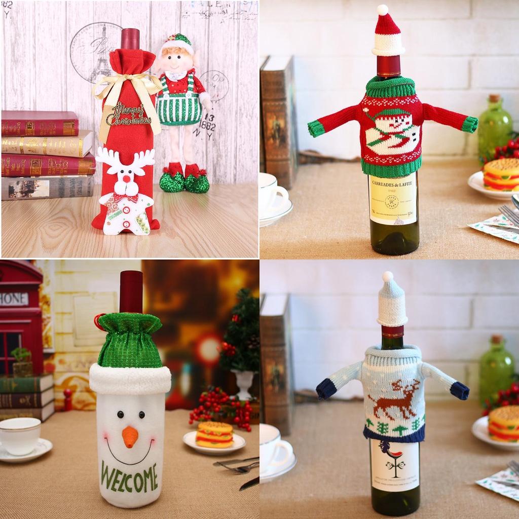 Charming Red Wine Bottle Cover Bags With Santa Claus And Snowman For Holiday Cheer